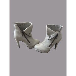 2 Lips Too Gray Ankle Booties Women’s Size 6 Ice Silver Side Zipper Y2K